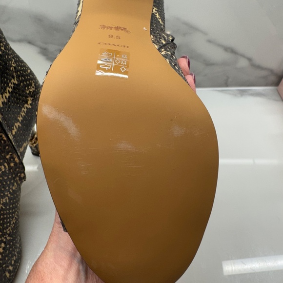 COACH REMI Snakeskin Snakebite Open Toe Ankle Leather Bootie Boots Tan Black 9.5 - Picture 7 of 8